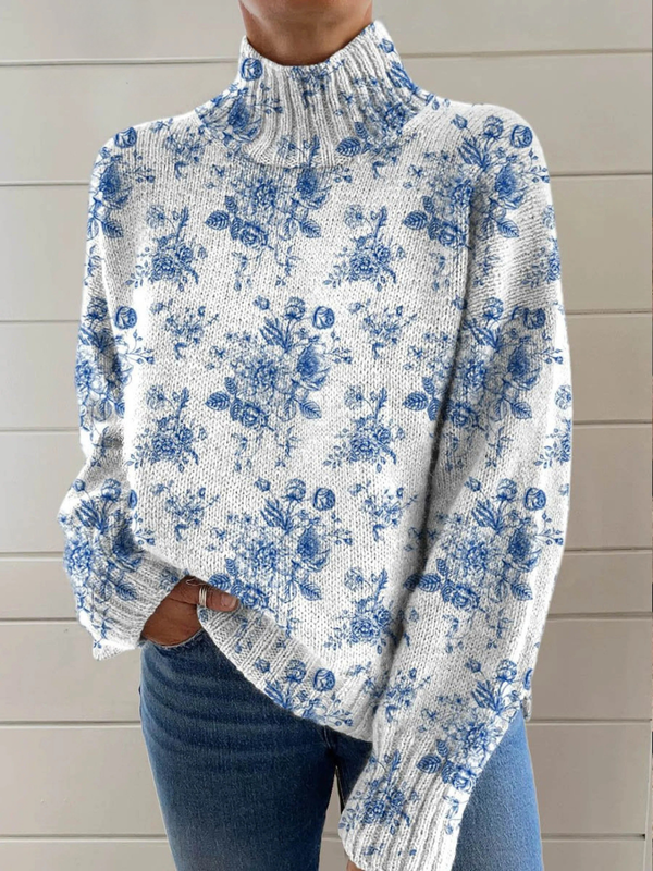 Ashley | Blue Blossom Turtleneck Sweater